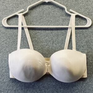 Victoria's Secret 36DD Lined Strapless Bra White-Removable Straps FRONT CLOSE